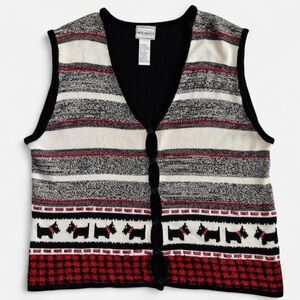 Vintage Napa Valley Scottie Dog Black/Red/ White Button Front Soft Knit Vest L